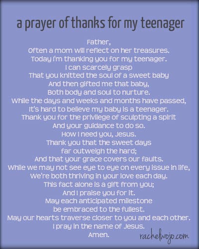 a prayer of thanks for my teenager
