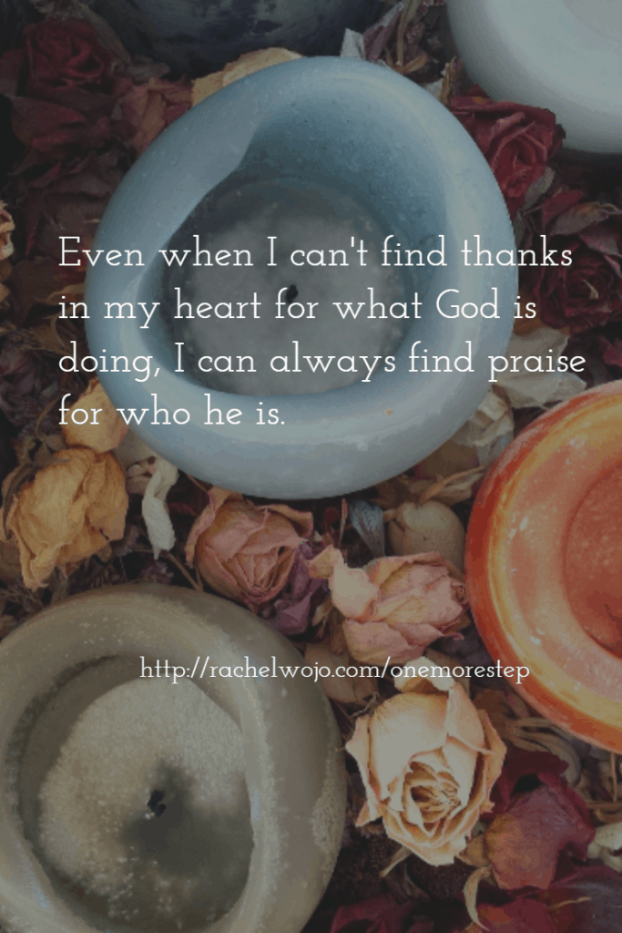 His love, his faithfulness, his guidance, his unending, never-changing love-- these attributes encourage my heart to know that he wants what is best for me. #onemorestep Click through for 21 ways of giving thanks, even through tough circumstances.