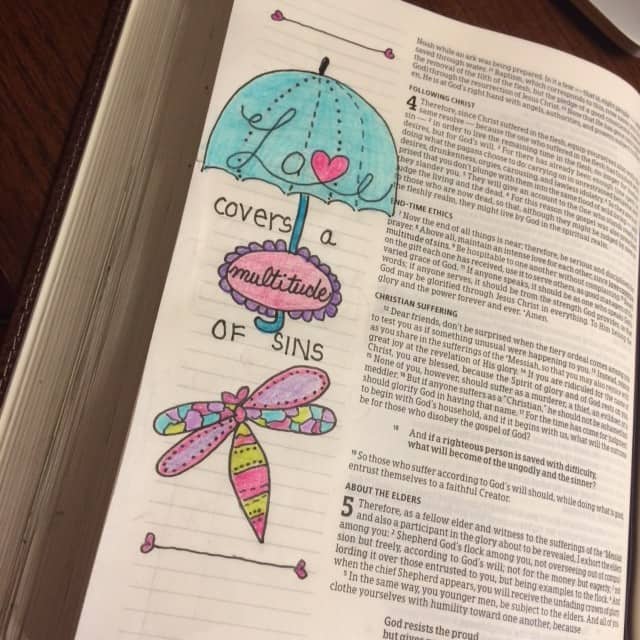 I don't know how sinful dragonflies are, but love covers them too! ;)#biblejournaling #illustratedfaith#noteworthytruth #bibleartjournaling#truelove
