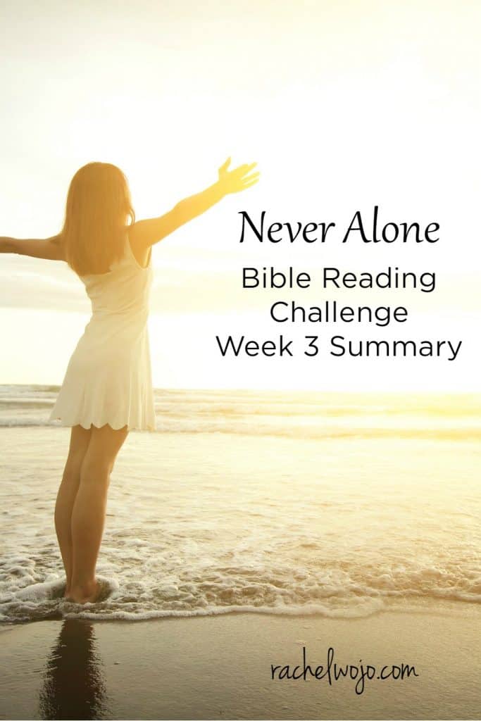 Wow, I can hardly believe we are concluding week 3 of the Never Alone Bible reading challenge! Just in case you missed the news, after two weeks of waiting, my laptop arrived back to me with all data intact. The passages this week provided wonderful reminders that God is always with us, even through laptop failure, right? This week in particular, the stories behind the verses we read were incredible reminders of his presence. Let's check out the Never Alone Bible reading summary week 3!